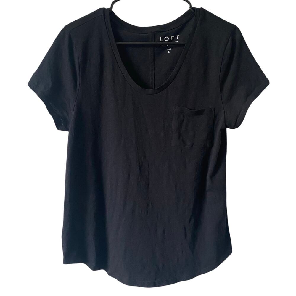 LOFT Vintage Soft Black Pocket Scoop Neck T Shirt Size Large Casual Short Sleeve